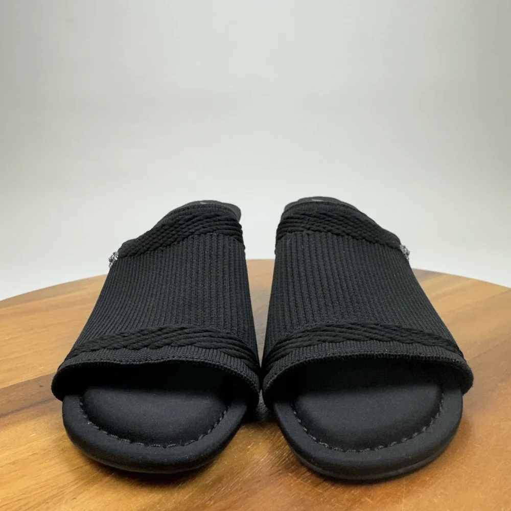 New NWOB Womens Anne Klein iFlex Capley Black Knit Slip On Wedge Sandals Size 8